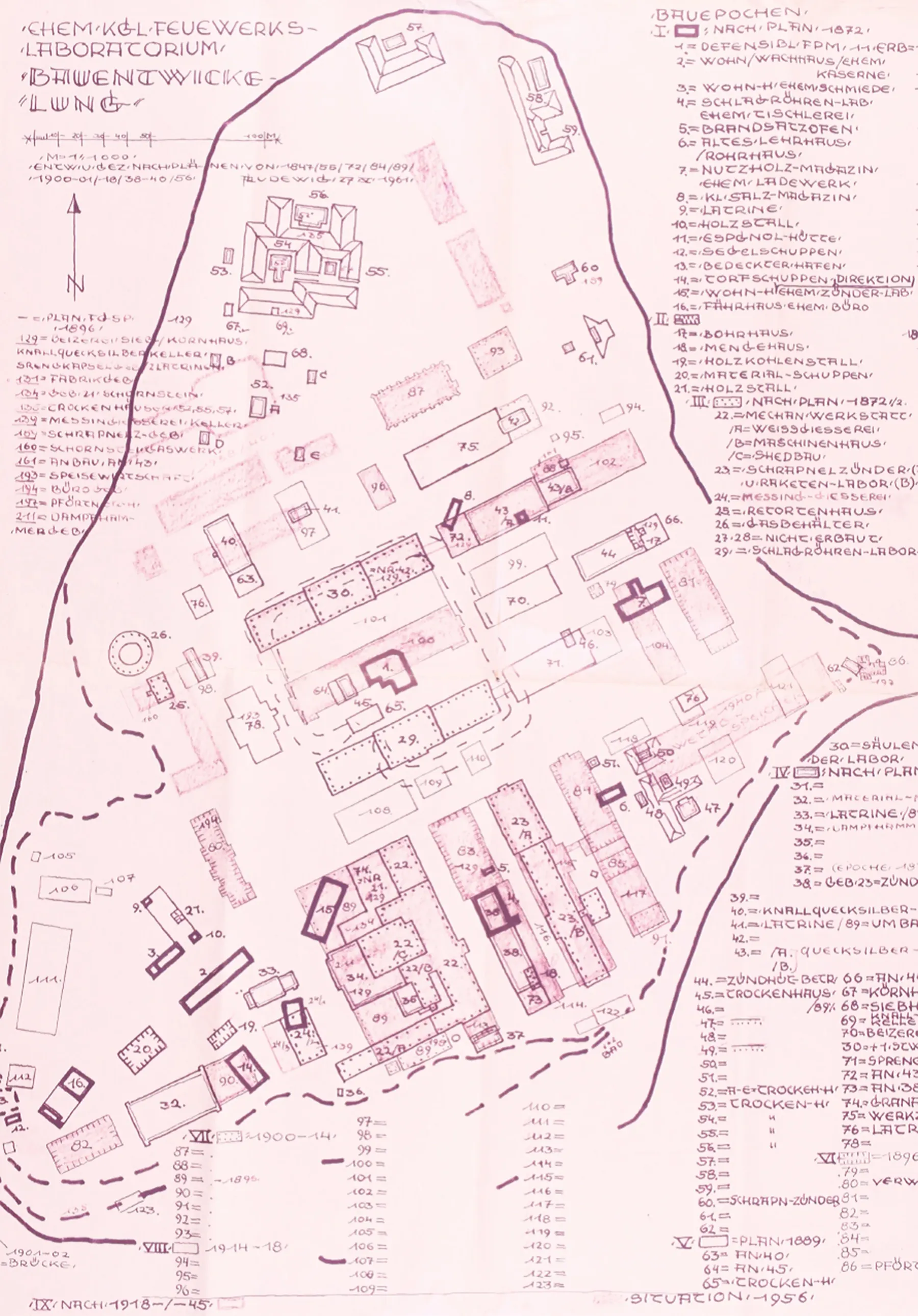 Historischer Lageplan des Feuerwerkslaboratoriums auf Eiswerder, Sammlung Ludewig 1961